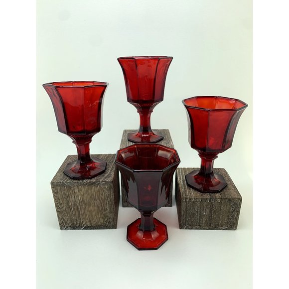 Vintage Independance Ruby Red Glass Wine Cordials. - Picture 1 of 9